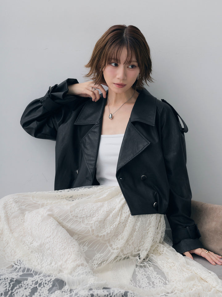 [SET]レザークロップブルゾン+レザークロップブルゾン(2set)