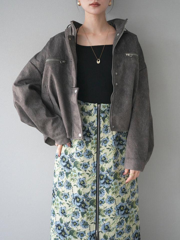 [予約]スエードジップデザインブルゾン/gray