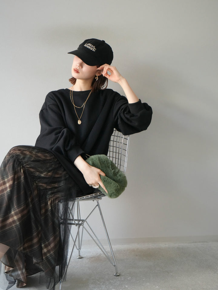 [予約]スウェットドッキングチェック柄レイヤードワンピース/ブラック