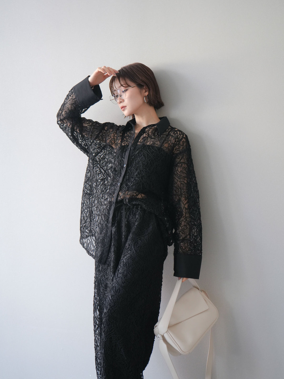 [SET]シアーコードレースオーバーシャツ+シアーコードレースイージーパンツ(2set)