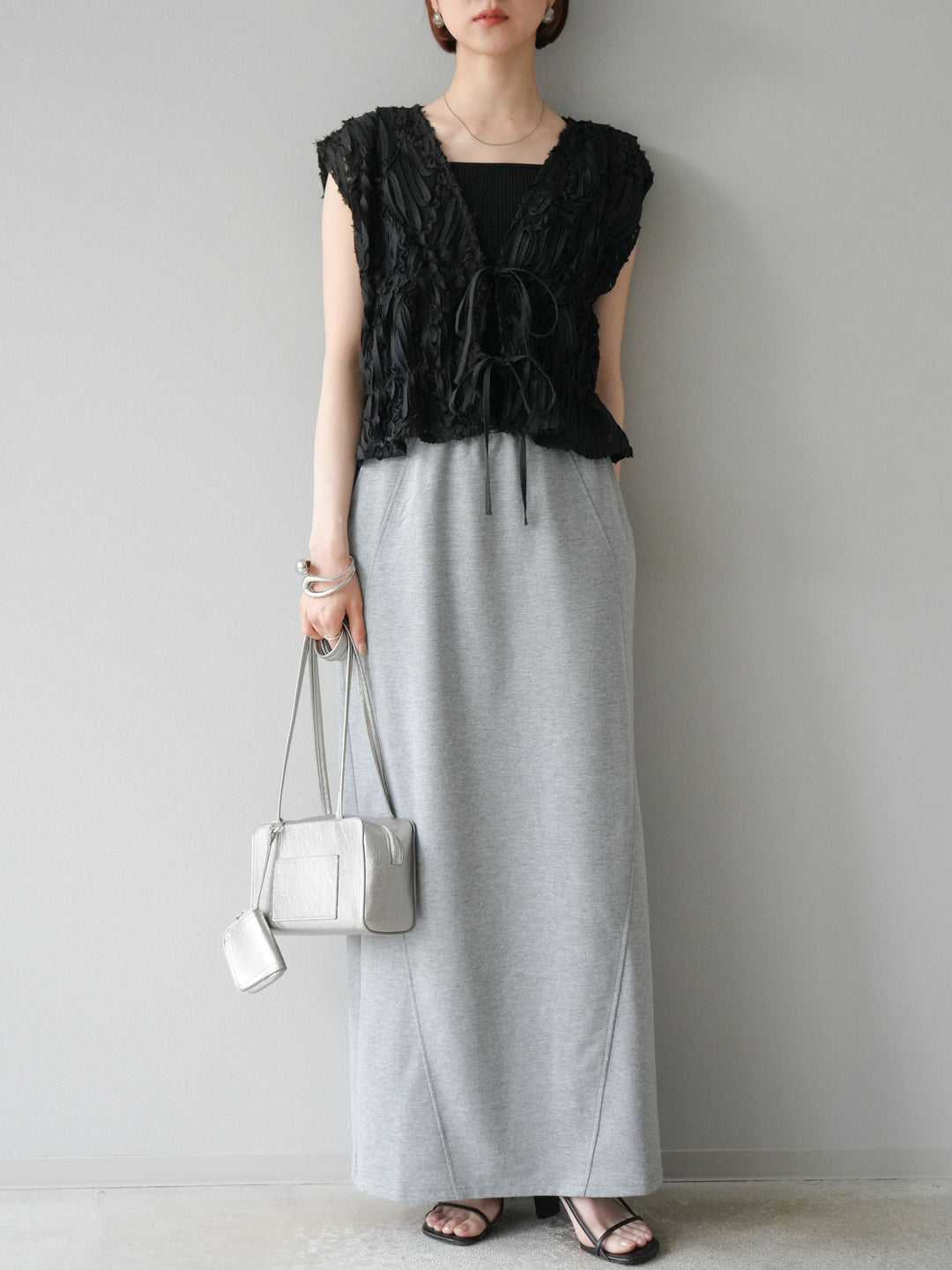 [予約]ジャガードレースリボントップス/ブラック