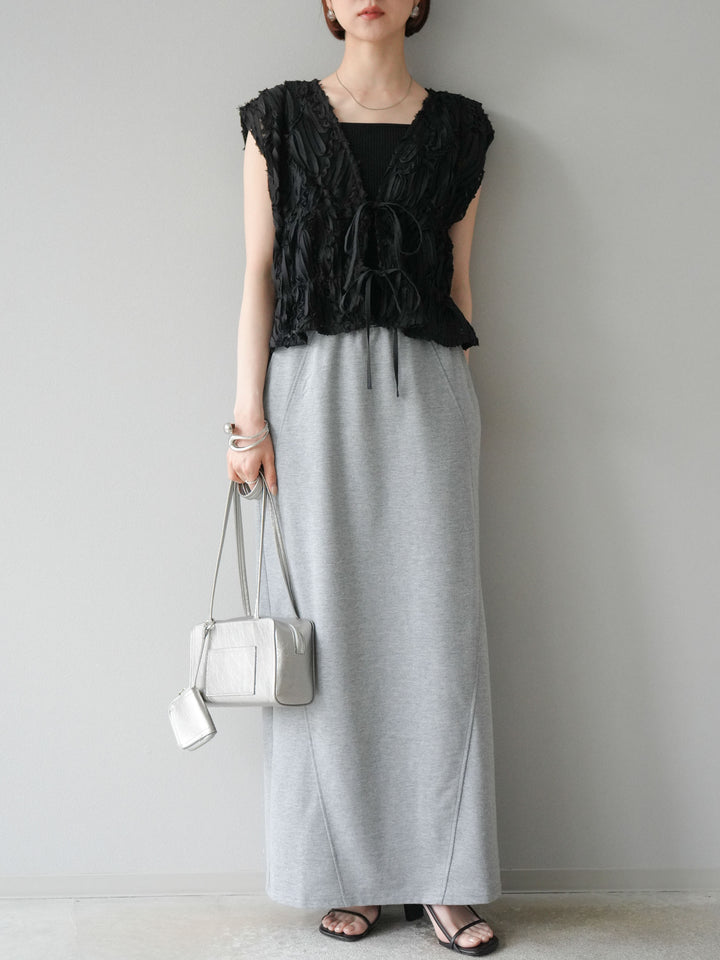 [予約]ジャガードレースリボントップス/ブラック