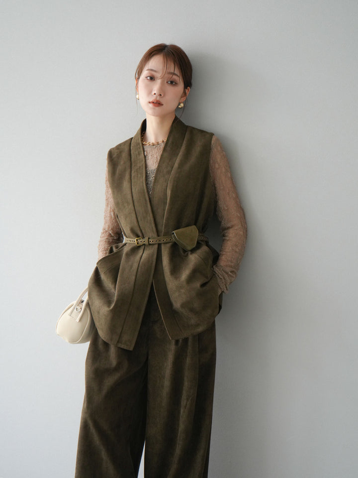 [SET]ポーチベルト付スウェードジレ×パンツSET UP(2set)