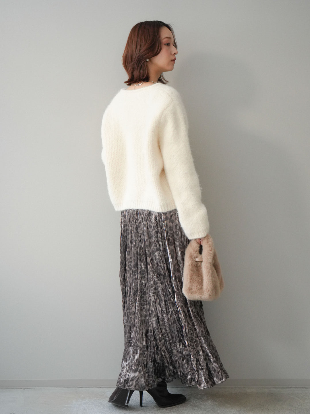 [予約]レオパードベロアワッシャーロングスカート/gray