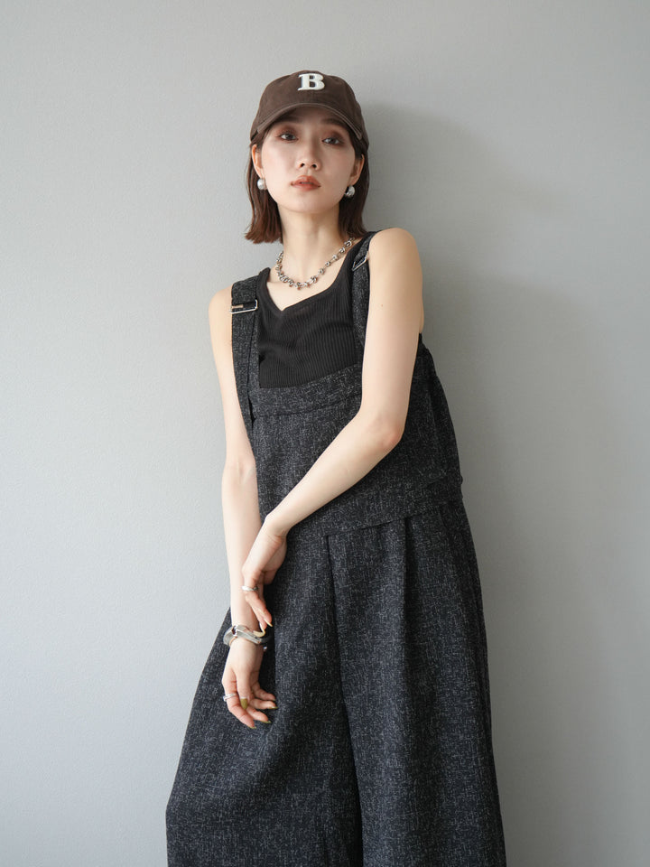 [予約]サマーツイードケープサロペット/ブラック