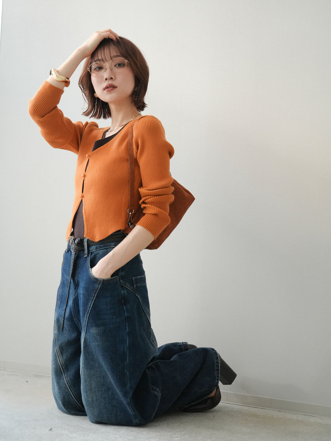 [SET]Vネック配色レイヤードスリットニットトップス+Vネック配色レイヤードスリットニットトップス(2set)