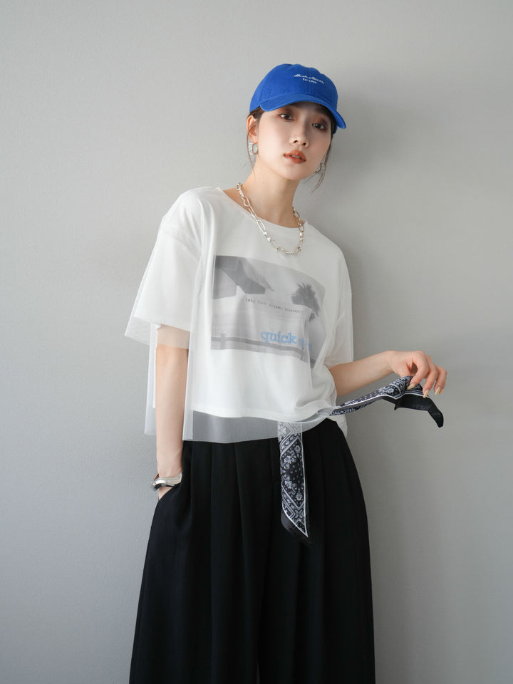 [予約]チュールドッキングフォトTシャツ/オフホワイト×ブルー