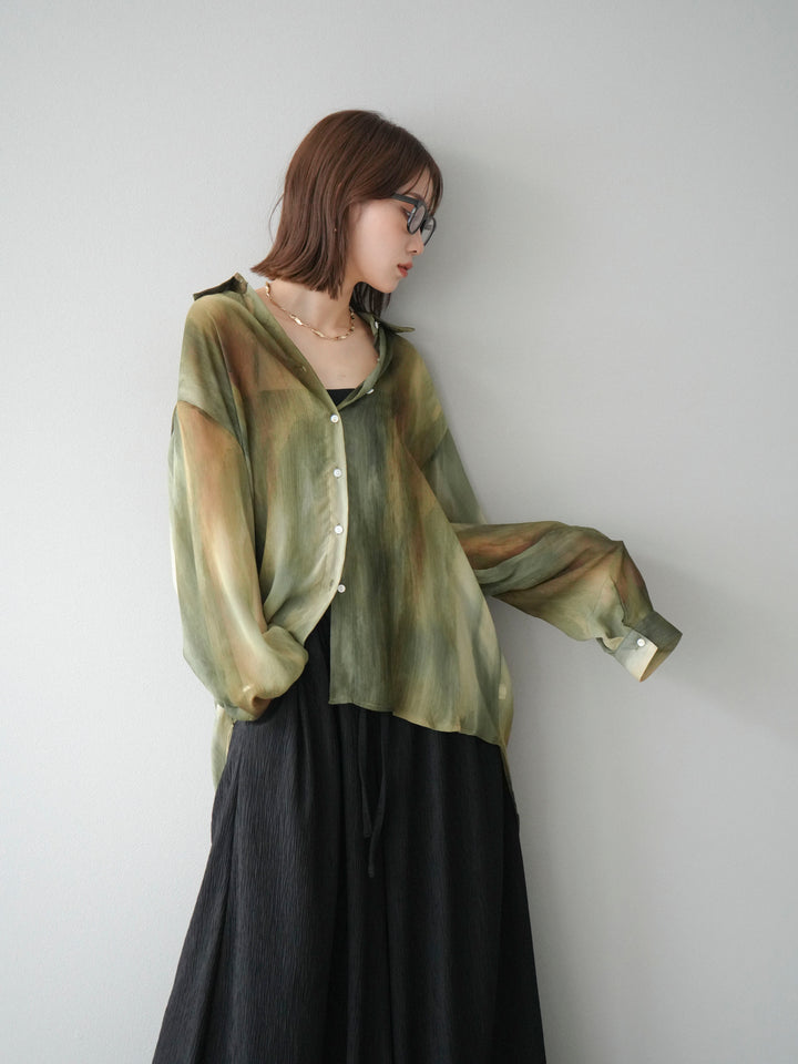 [予約]ニュアンス柄シアーシャツ/グリーン