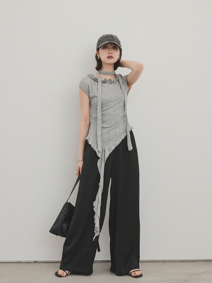 [SET]ラッフルシアーニットタンクトップ+サテンイージーパンツ(2set)