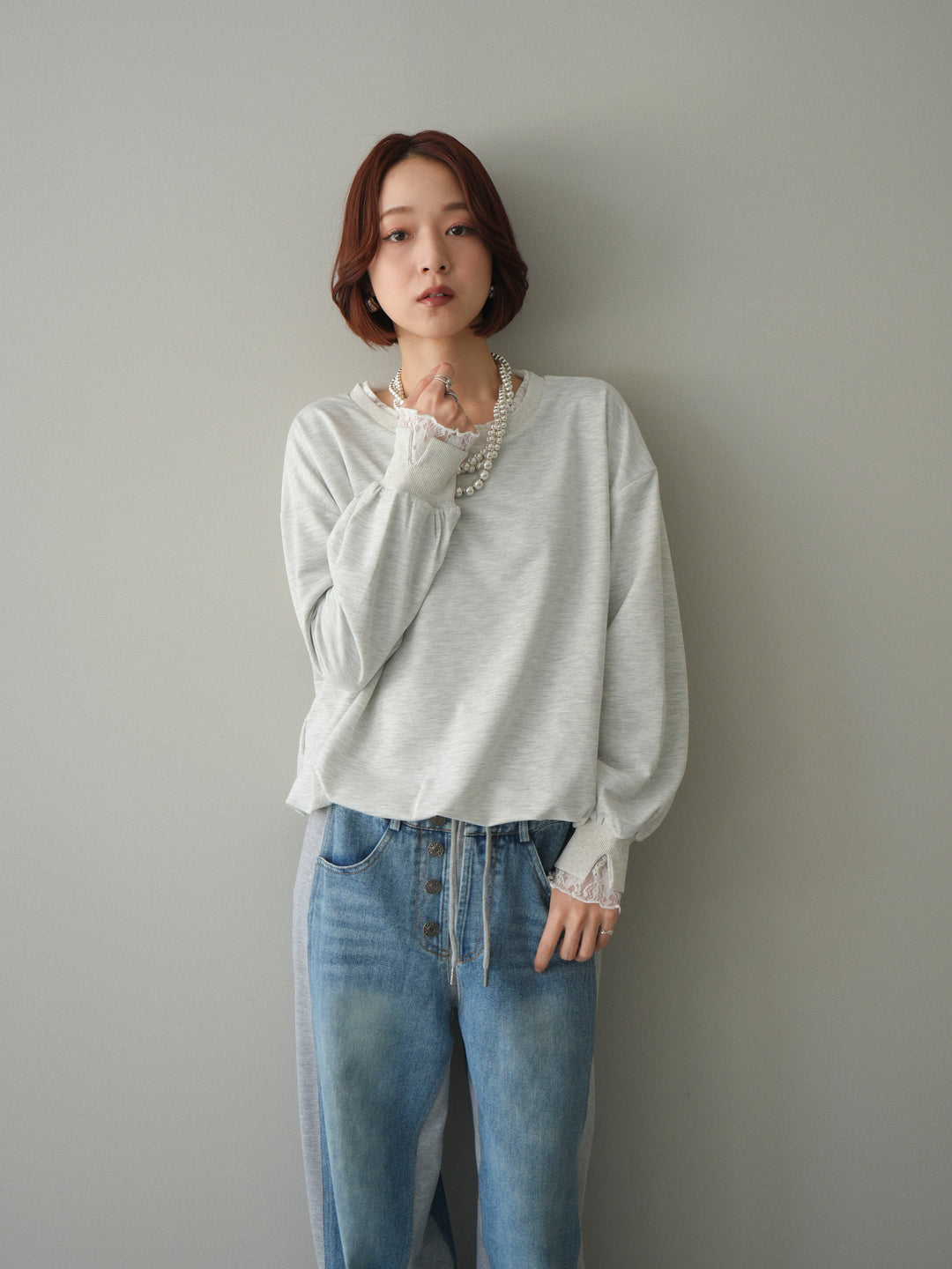 [予約]袖レースカットバルーンプルオーバー/oatmeal