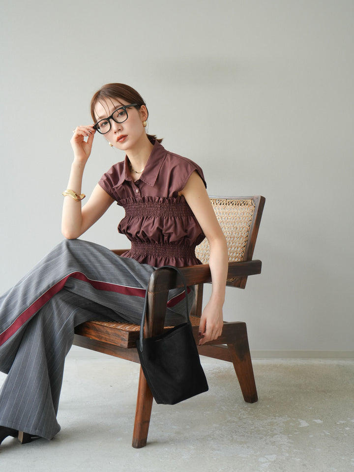 [予約]サイドラインストライプワイドパンツ/グレー