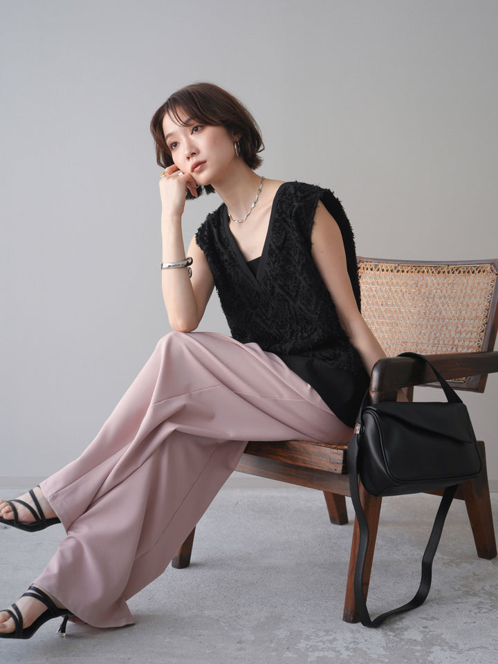 [SET]フリンジレイヤードVネックノースリーブ+選べるアクセセット(2set)