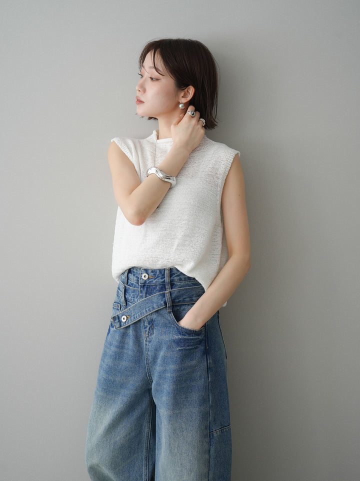 [予約]ノースリーブリネンタッチシアーニットプルオーバー/white