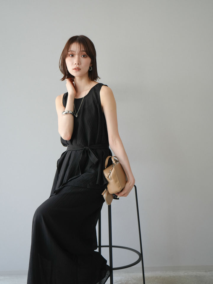 [SET]ワッシャーシアーアシメブラウス＆キャミワンピース+選べるアクセセット(2set)