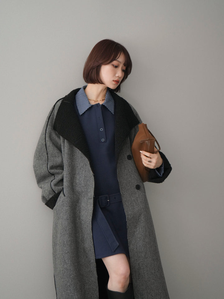 [SET]チェック襟xスエットミニワンピース+選べるアクセセット(2set)