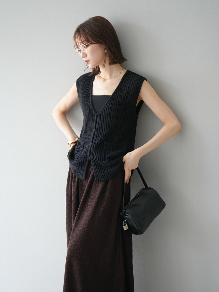 [SET] 波浪夏季針織背心+柳葉寬腿褲（2件套）