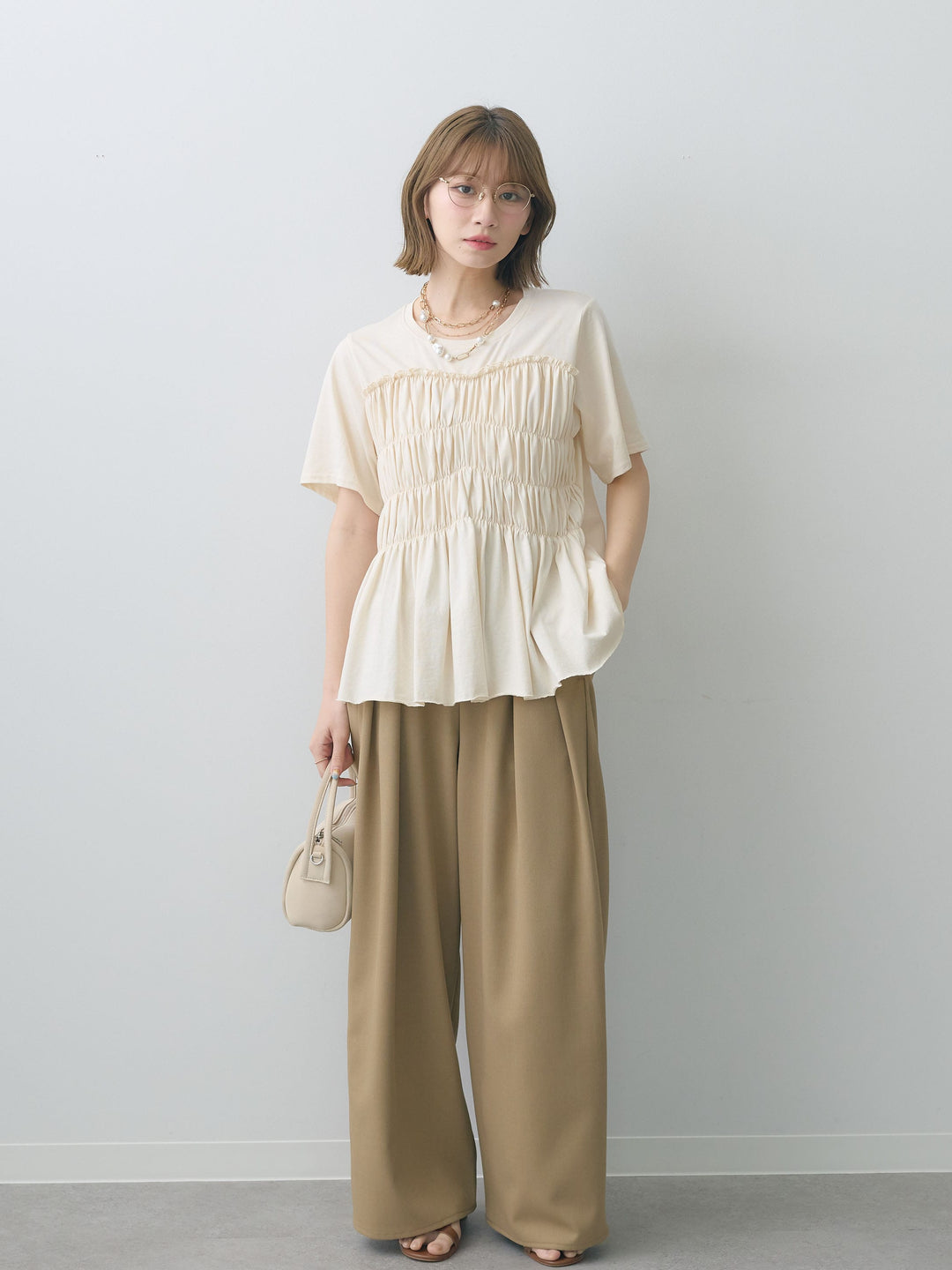 [SET]クールタッチシャーリングTEE+クレープデシンタックワイドパンツ(2set)