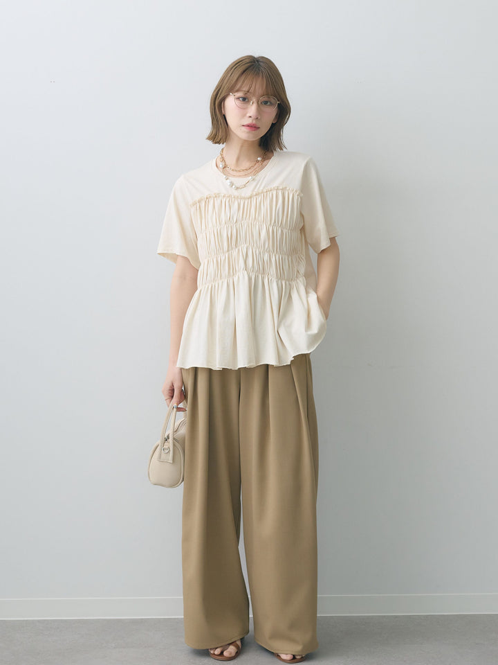 [SET]クールタッチシャーリングTEE+クレープデシンタックワイドパンツ(2set)
