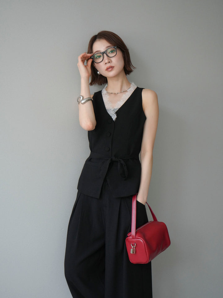 【套裝】蕾絲邊背心和垂褶褲套裝（2 套）