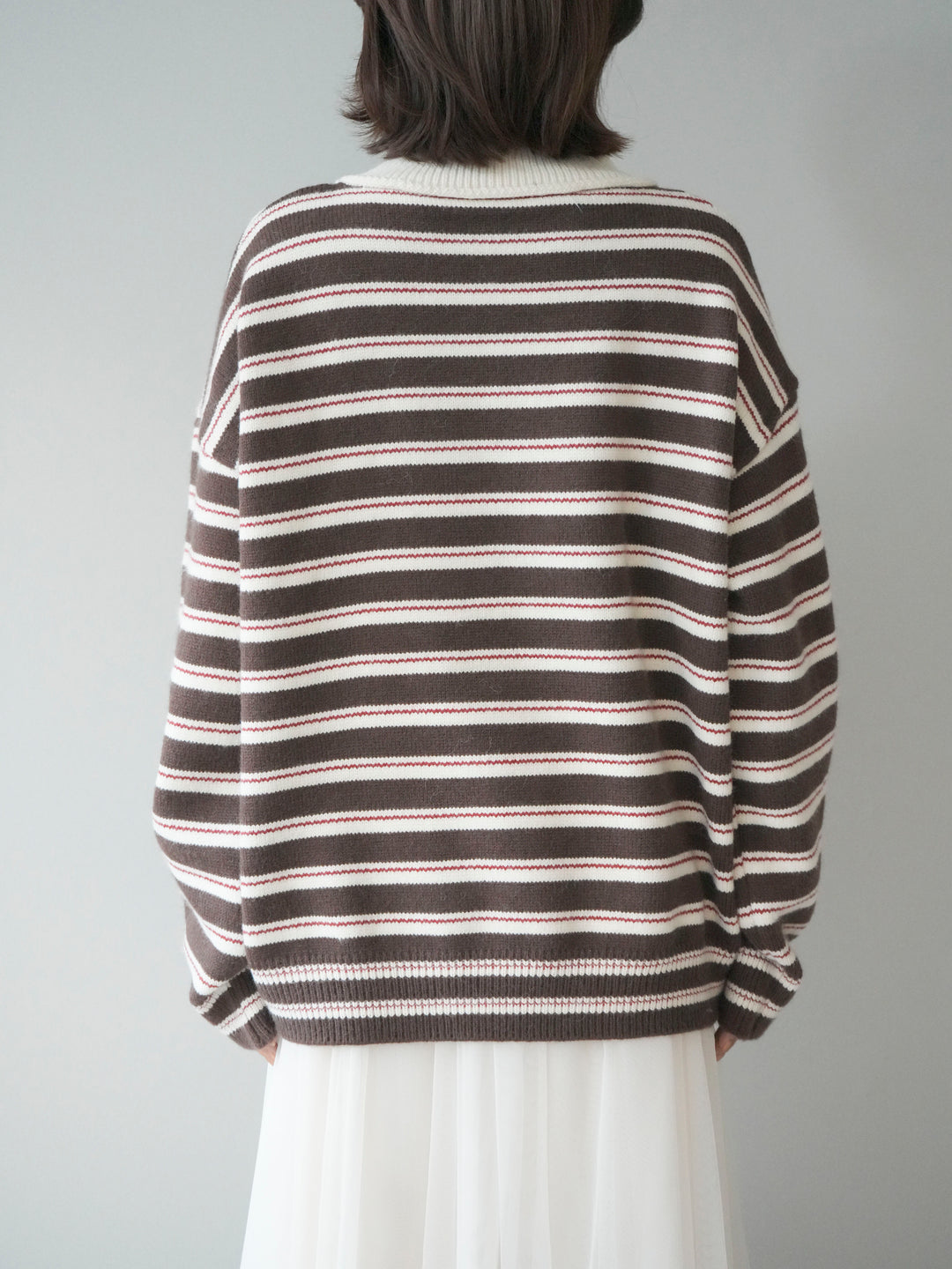 [予約]モックネックボーダーニットプルオーバー/brown