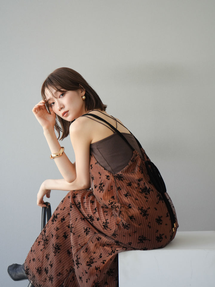 [予約]フロッキーチュールレイヤードベロアキャミワンピース/オレンジ