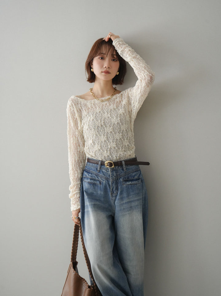 [SET]サイドギャザーレーストップス+サイドギャザーレーストップス(2set)