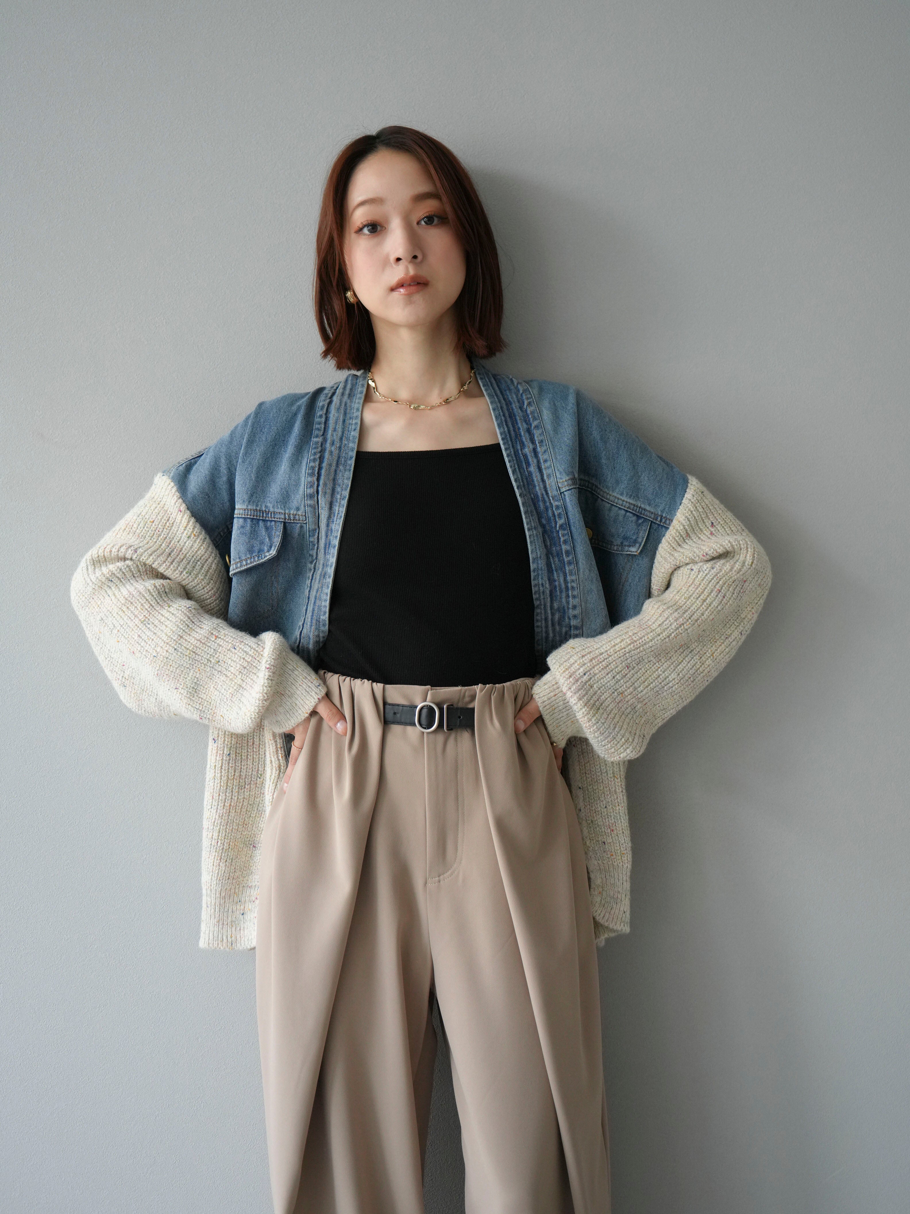 予約]デニム切替ネップニットカーディガン/アイボリー – Lumier