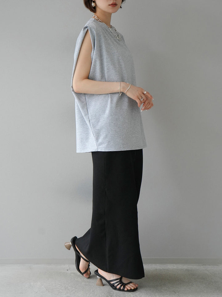 [SET]ショルダータックTシャツ+フロントジップニットタイトスカート(2set)