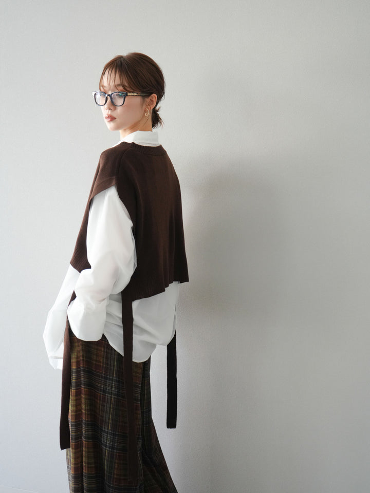 [予約]サイドリボンVネックショートニットベスト/ブラウン