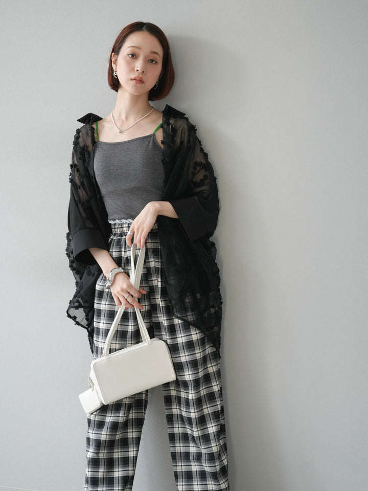 [預購] 混合材質透視半身襯衫/黑色