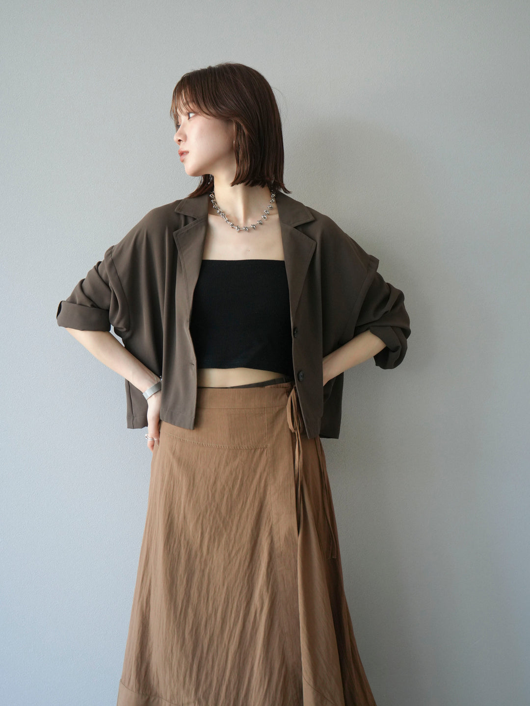 [予約]レーヨンライクショートジャケット/モカ