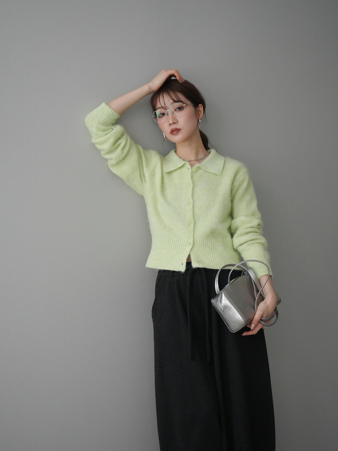 [予約]モヘア衿付きボタンプルオーバー/lime