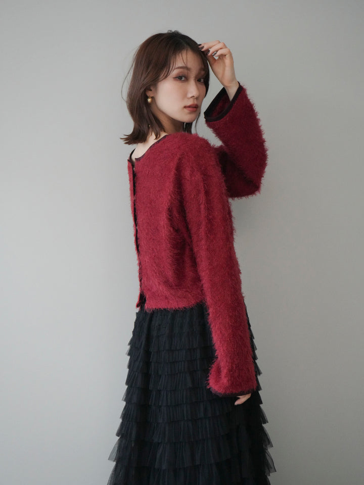 [予約]バイカラー2WAYシャギーニットカーディガン/red