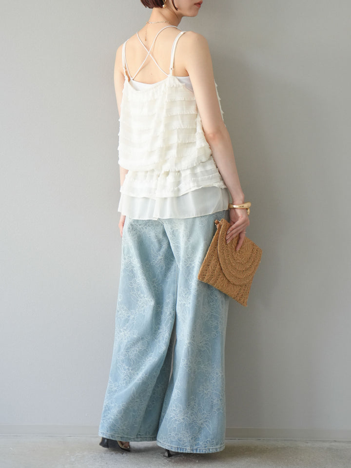 【預購】花提花牛仔寬褲/藍