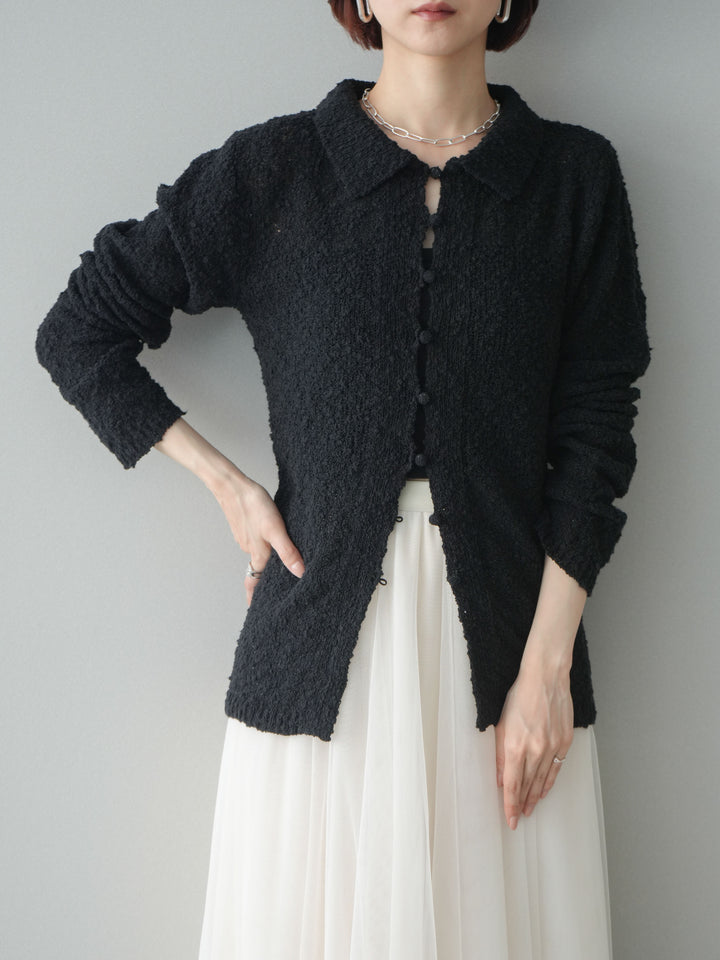 [SET]透かし編みブークレポロニットトップス+チュールボリュームスカート(2set)