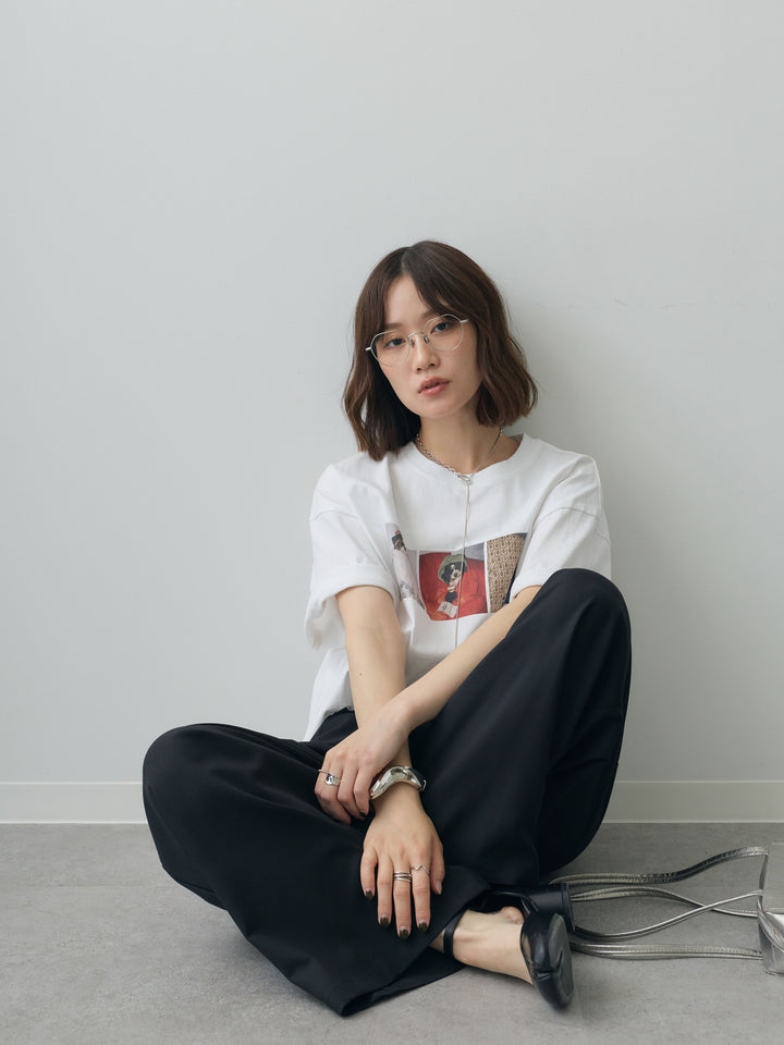 [SET]スリードッグフォトボックスTEE+アシンメトリーベルトタックワイドパンツ(2set)