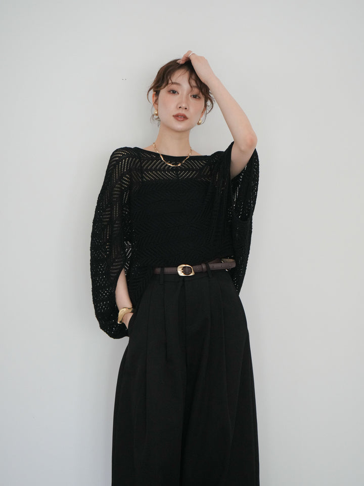 [予約]シアーポンチョニットトップス/black