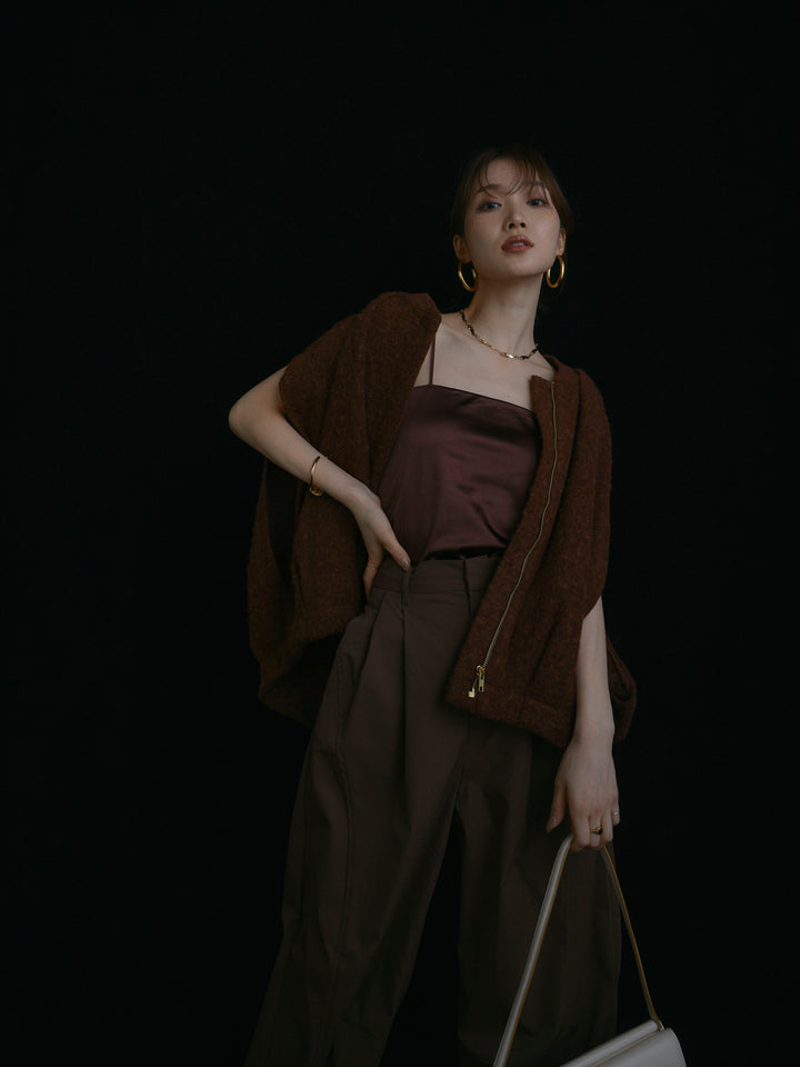 【Allure】[SET]ウール混コクーンブルゾン+タフタワイドカーブパンツ(2set)