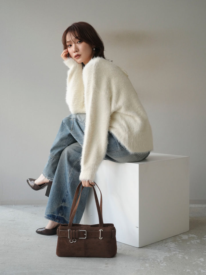 [SET]バックリボンVネックシャギーニットプルオーバー+選べるアクセセット(2set)