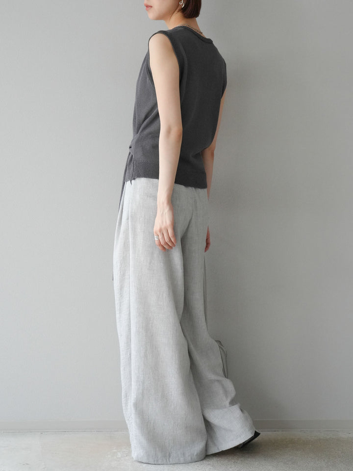 [予約]リネンライクベルト付タックループワイドパンツ/ライトグレー