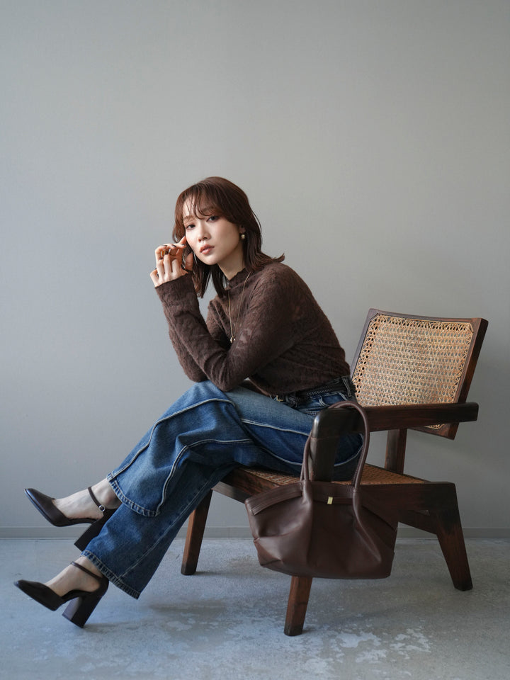 [予約]起毛レースプチネックトップス/brown