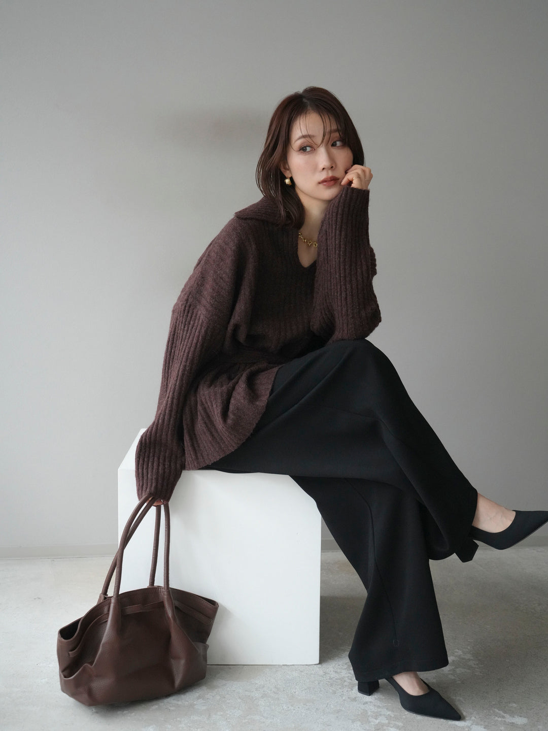 [予約]ワイドリブポロニットプルオーバー/brown