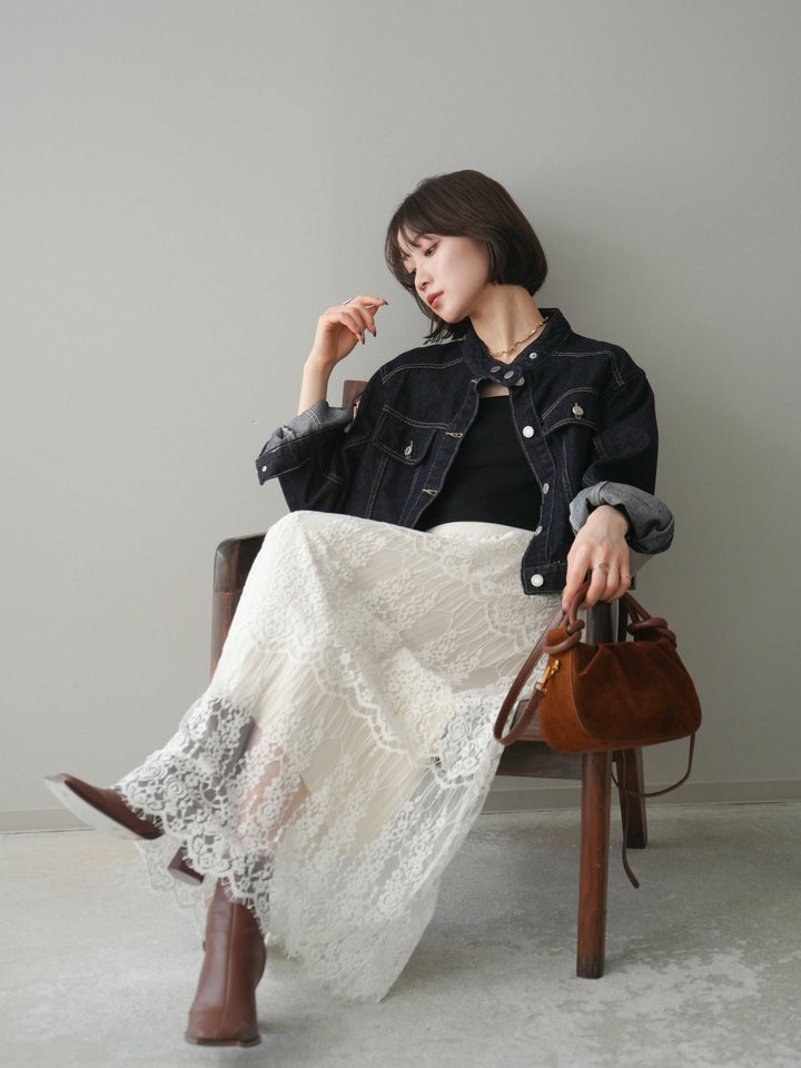 [予約]スタンドカラーコンパクトデニムジャケット/darkblue