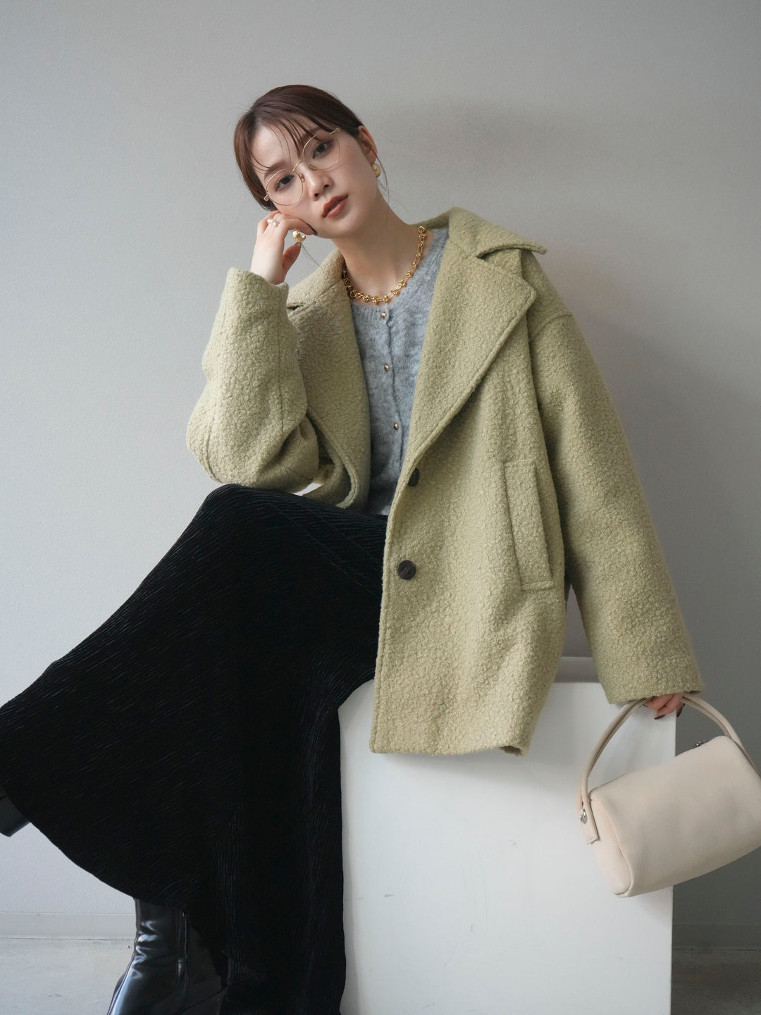 [予約]ボアミドルコクーンコート/olive