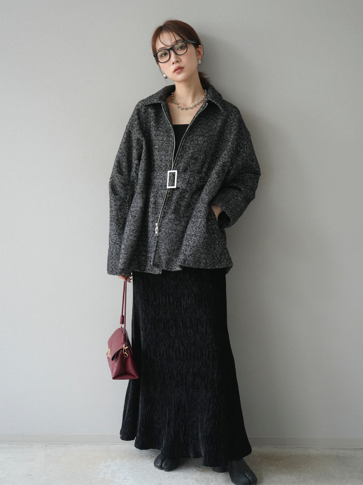 [予約]起毛ツイードベルトぺプラムジャケット/black