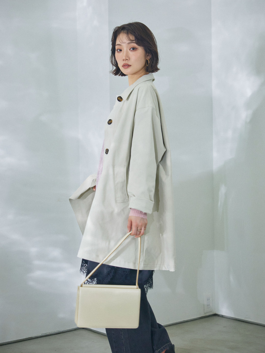 【Allure】[SET]スカーフ付ステンカラーミディアムコート+スカーフ付ステンカラーミディアムコート(2set)