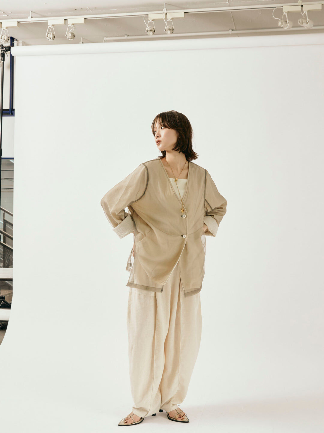 [予約]リネンライクベイカーバルーンパンツ/アイボリー