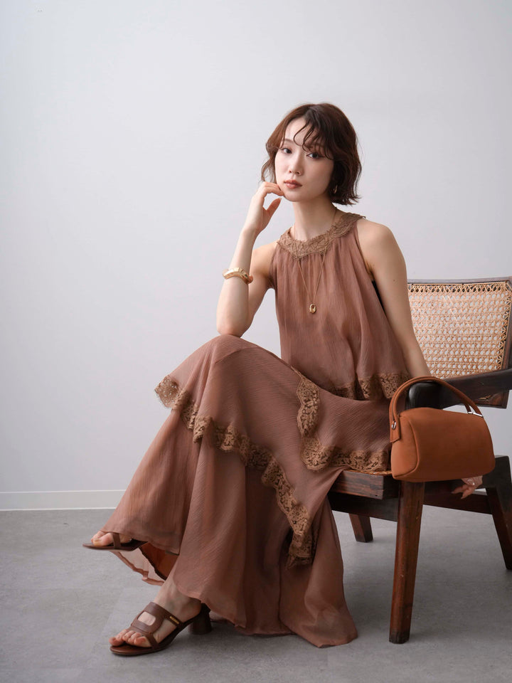 [予約]レースヘムティアードノースリドレス/brown