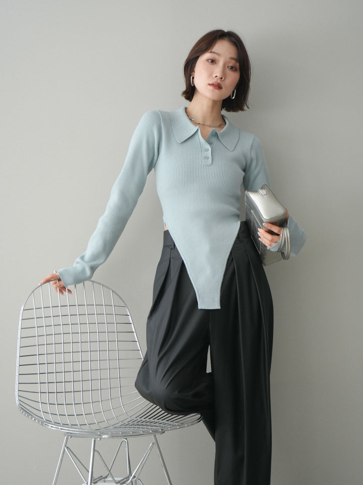 [予約]リブポロニットボディスーツ/blue