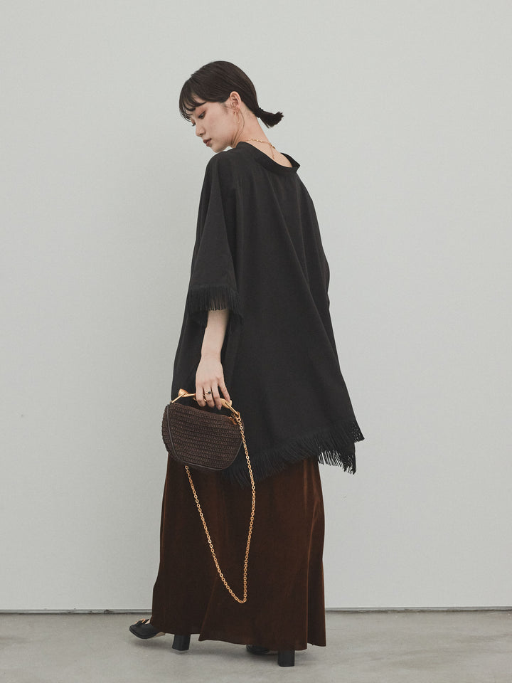 [SET] 方形流蘇斗篷襯衫 + 天鵝絨短裙 (2set)